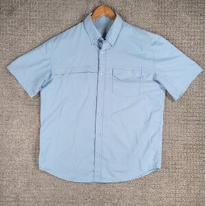 HUK Fishing Shirt Mens Size L Button Down Short Sleeve Vented Blue‎